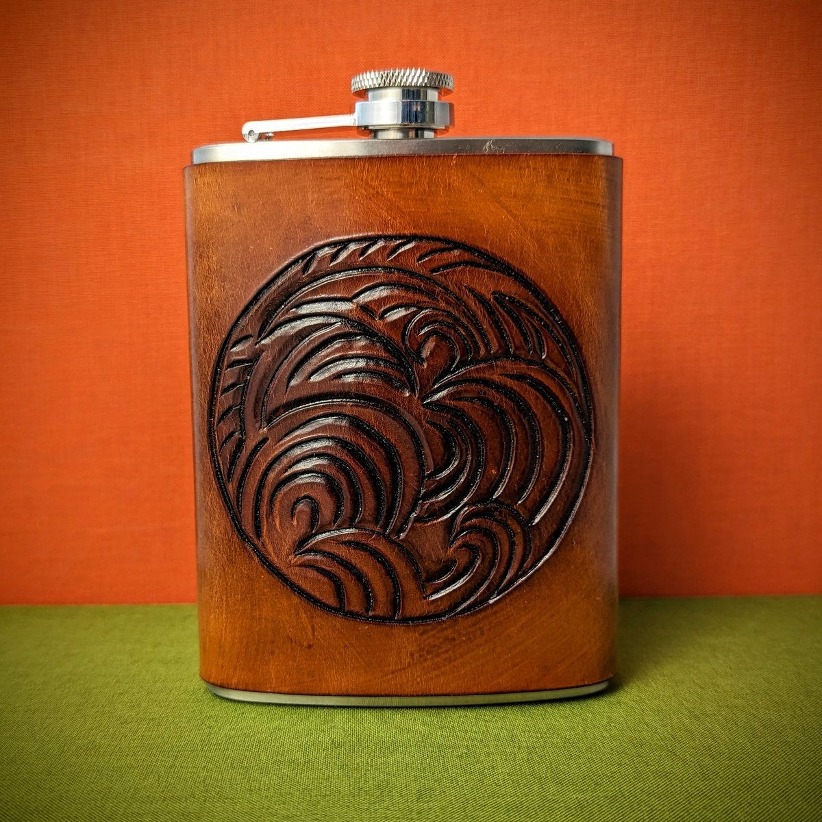Leather Wrapped Flask Waves Natural Jtm Leathercraft