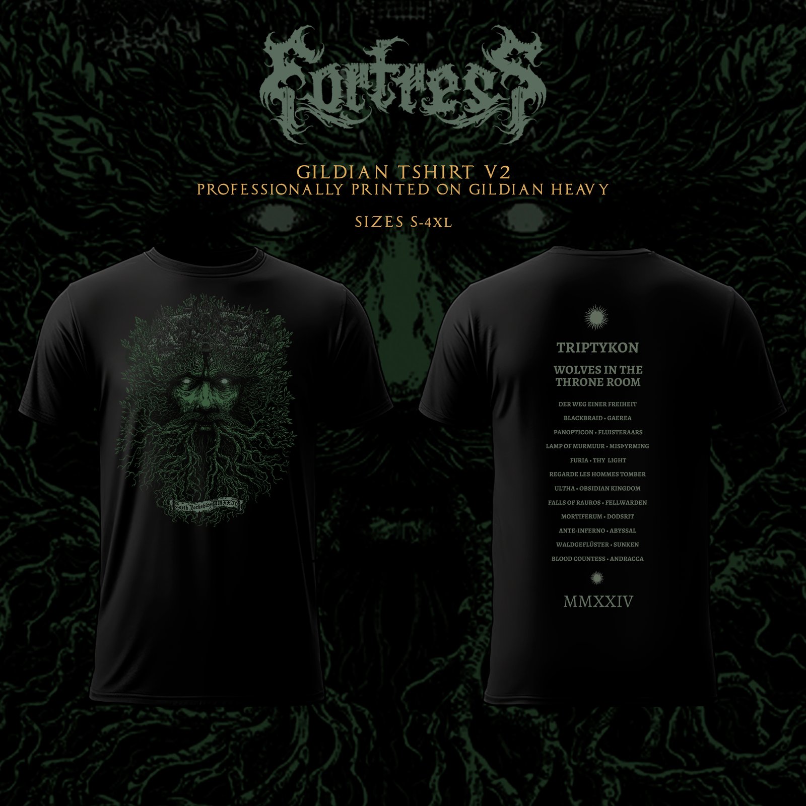 Official Fortress 2024 Line Up V2 T Shirt Reaper Agency UK   Fortess 2024 T Shirt V2 Mock Up 