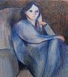 Seated woman in blue ~ Original drawing 