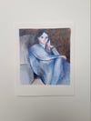 Seated woman in blue ~ Original drawing 