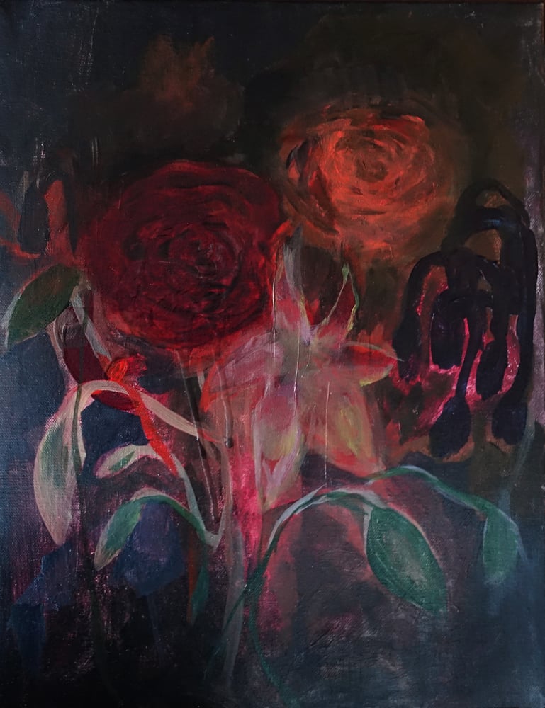 Image of Night Bluebells, Tulips, Roses (Original Painting)