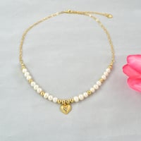 Image 1 of Freshwater Pearl and Gold Heart Necklace