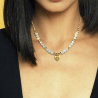 Image 3 of Freshwater Pearl and Gold Heart Necklace