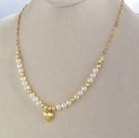 Image 2 of Freshwater Pearl and Gold Heart Necklace