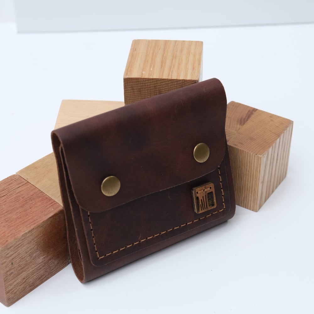 Image of Fold Over Two Snap Wallet in dark vintage brown