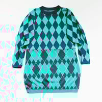Image 4 of argyle plaid green navy blue courtneycourtney adult L large longsleeve pullover mini sweater dress
