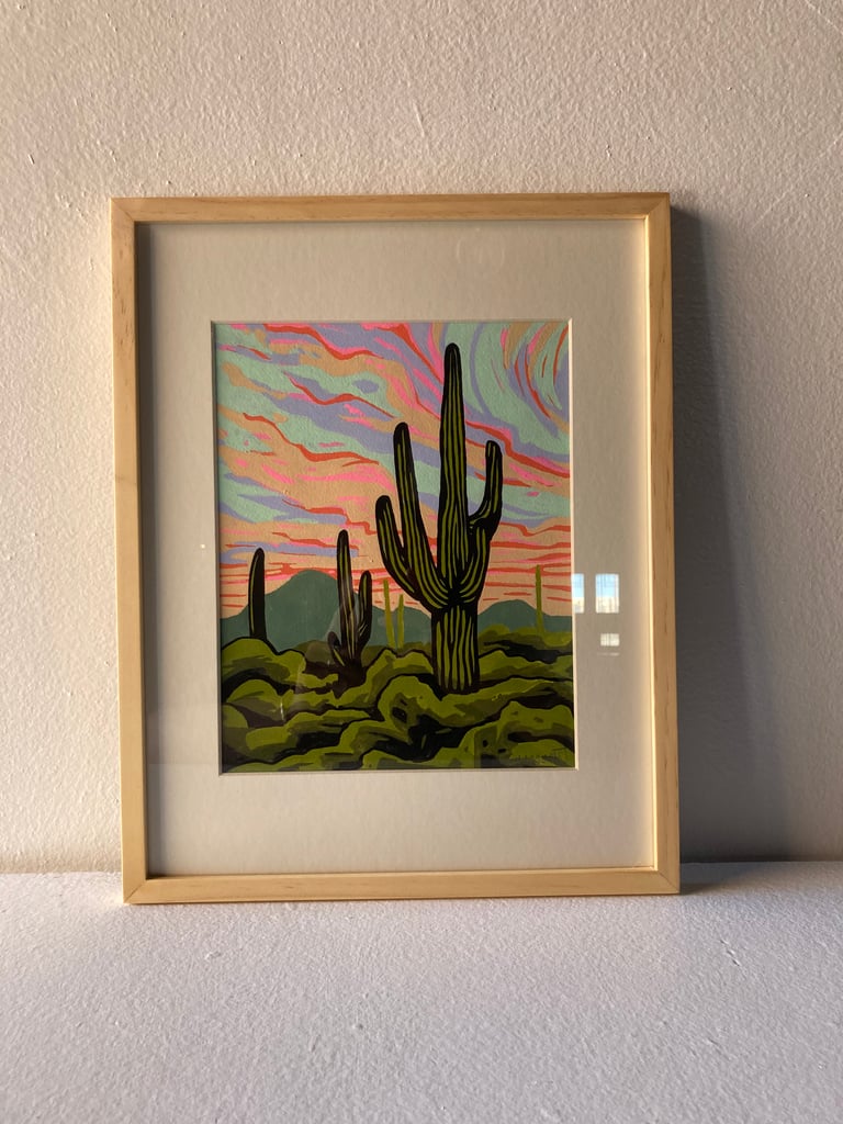 Art Print- Neon Saguaro Sunset
