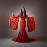 Image 2 of Elven morticia mermaid lace red wedding dress