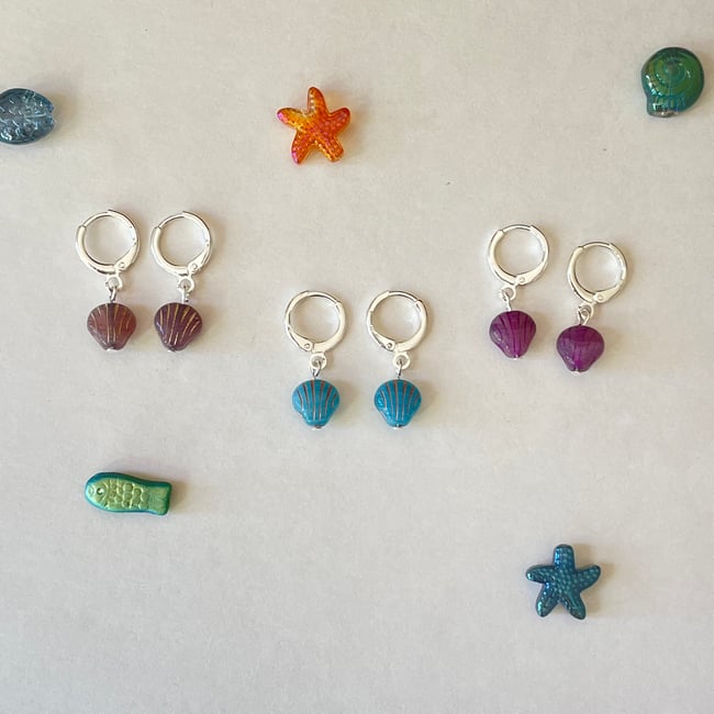 glass seashell huggie hoop earrings