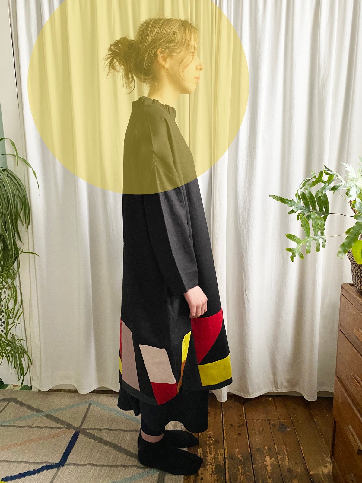 Image of Patchwork Ruched Neck Cocoon Dress