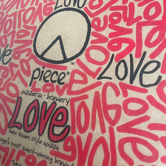 Pizza Box Art Art by Renda Writer on a pizza box from Piece Pizza in Chicago