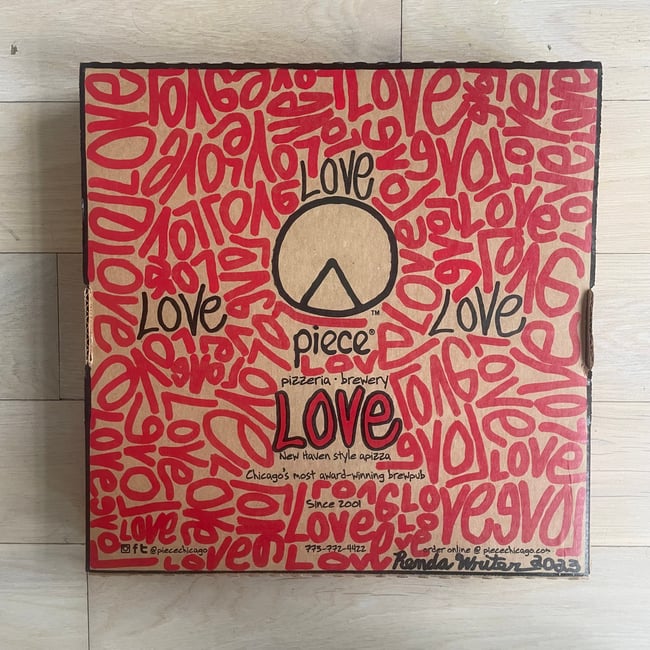 Pizza Box Art Art by Renda Writer on a pizza box from Piece Pizza in Chicago