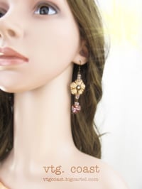 Image 2 of Beige Flower with Crystal Heart Earrings