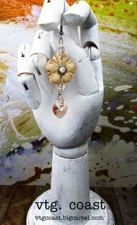 Image 1 of Beige Flower with Crystal Heart Earrings
