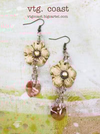 Image 3 of Beige Flower with Crystal Heart Earrings