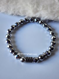 Image 2 of Black/Silver Faceted Hematite  Gemstone Bracelet/ Men Stretch Bracelet