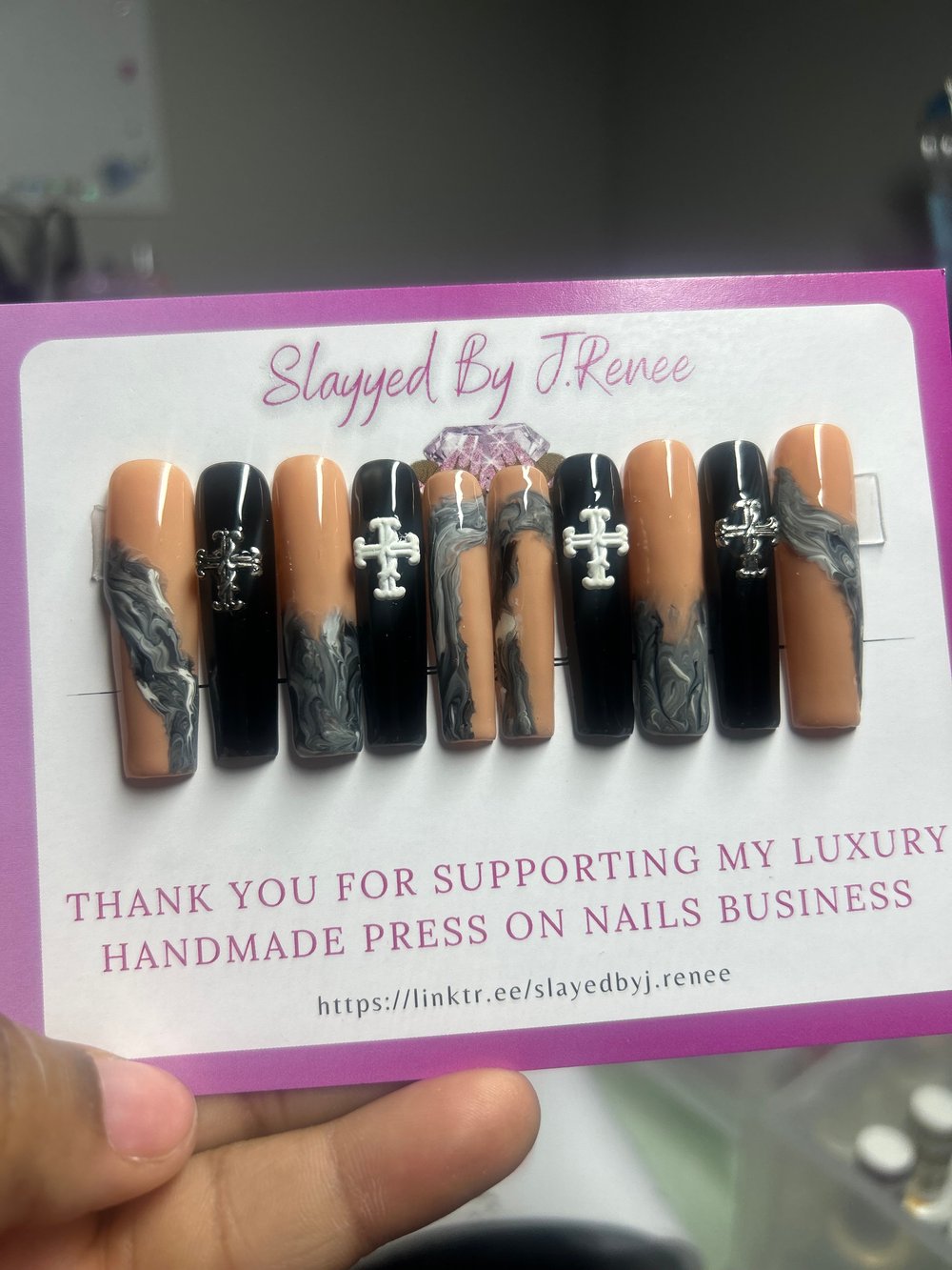 XL Custom Marble Nails 