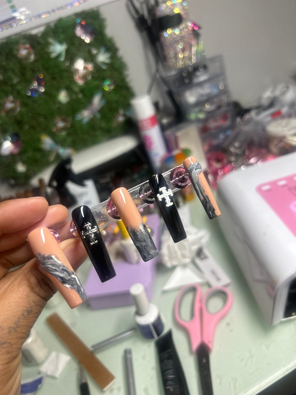 XL Custom Marble Nails 