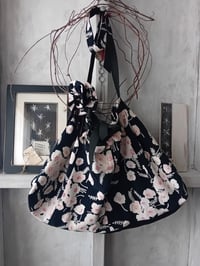 Image 1 of Black & Pink Bohemian Floral Cotton Fabric Shopping Bag Belle Époque Style