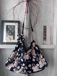 Image 2 of Black & Pink Bohemian Floral Cotton Fabric Shopping Bag Belle Époque Style