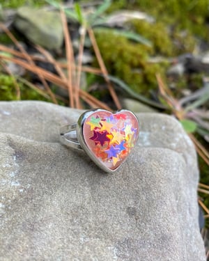 Image of Heart Filled with Sparkle Stars Ring - Size 6 1/2