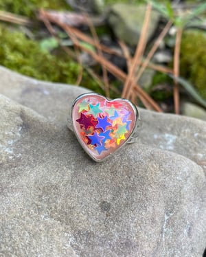 Image of Heart Filled with Sparkle Stars Ring - Size 6 1/2