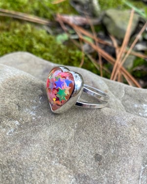 Image of Heart Filled with Sparkle Stars Ring - Size 6 1/2