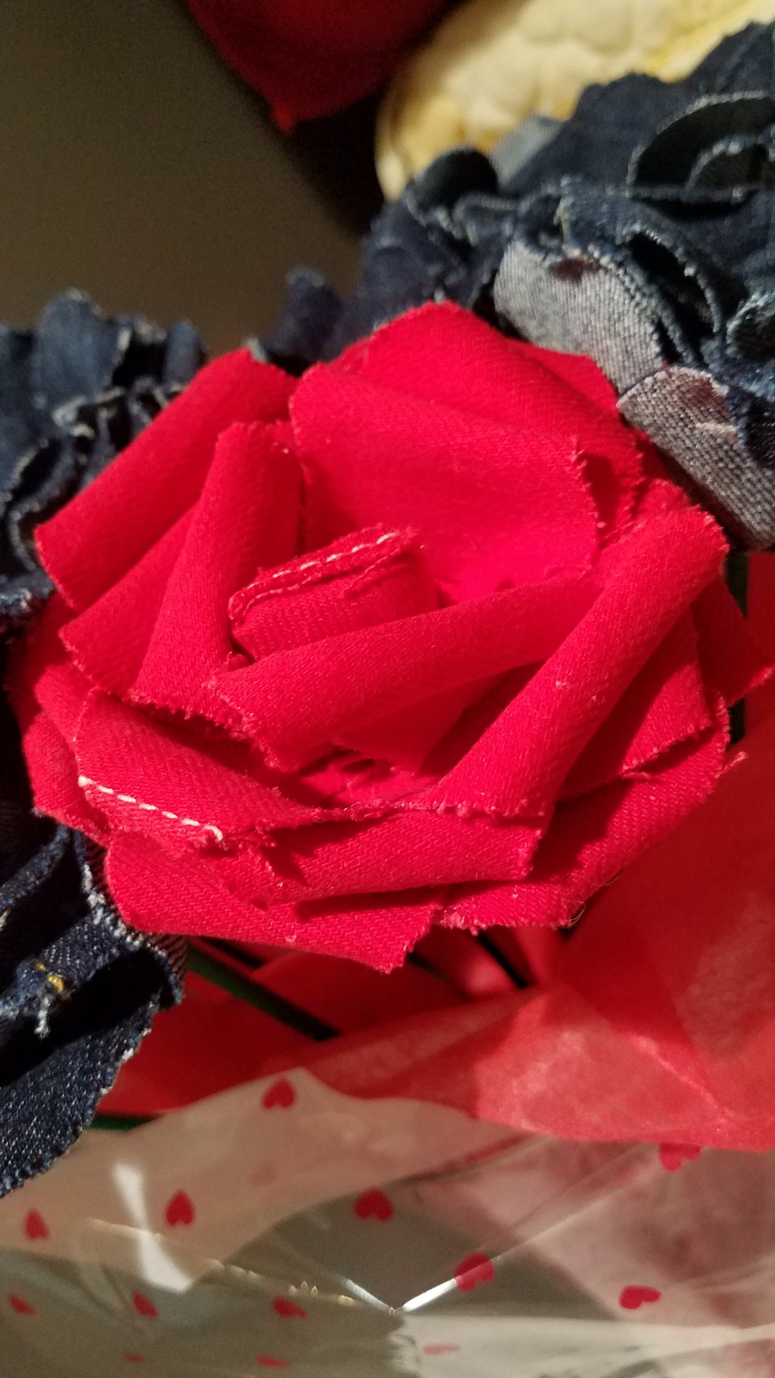 Image of Tasty Raw Edge Denim Forever Red Roses