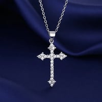 Image 2 of White Gold Plated Zircon Cross Pendant Necklace