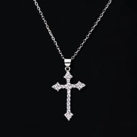 Image 1 of White Gold Plated Zircon Cross Pendant Necklace