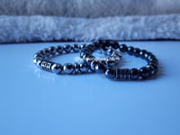 Image 1 of Black/Silver Faceted Hematite  Gemstone Bracelet/ Men Stretch Bracelet