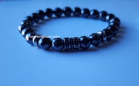 Image 3 of Black/Silver Faceted Hematite  Gemstone Bracelet/ Men Stretch Bracelet