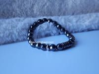 Image 4 of Black/Silver Faceted Hematite  Gemstone Bracelet/ Men Stretch Bracelet