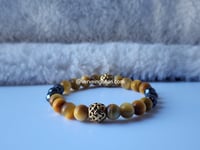 Image 2 of Golden Tiger Eye/ Black Hematite Gemstone Bracelet/His/Her/ Stretch Bracelet