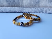 Image 3 of Golden Tiger Eye/ Black Hematite Gemstone Bracelet/His/Her/ Stretch Bracelet