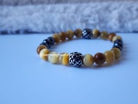 Image 4 of Golden Tiger Eye/ Black Hematite Gemstone Bracelet/His/Her/ Stretch Bracelet