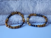 Image 5 of Golden Tiger Eye/ Black Hematite Gemstone Bracelet/His/Her/ Stretch Bracelet