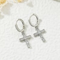 Image 1 of White Gold Plated Zircon Cross Earrings