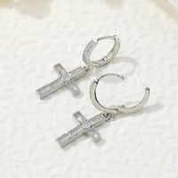 Image 2 of White Gold Plated Zircon Cross Earrings