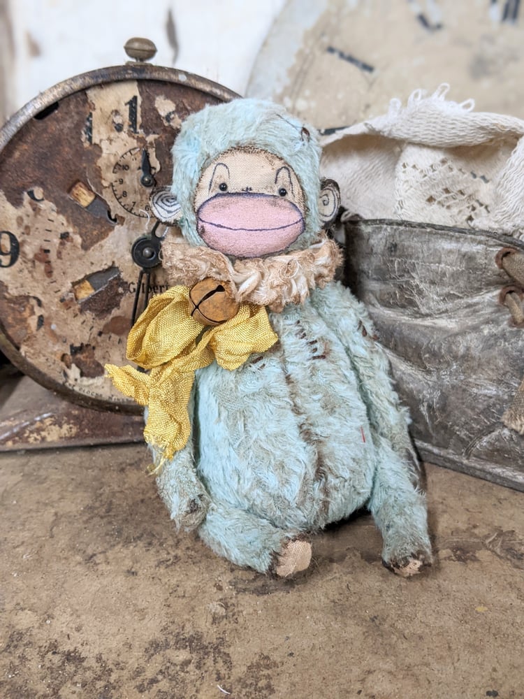 Image of 5"  Very distressed Old TOy  Blue/Gray  Munki by Whendi's Bears.