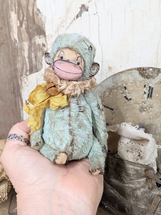 Image of 5"  Very distressed Old TOy  Blue/Gray  Munki by Whendi's Bears.
