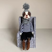 Image 1 of Boston Terrier Doll - Grey Chair : A