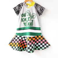Image 1 of kale yeah! checkerboard 4T short sleeve tshirt courtneycourtney twirly green upcycle  dress
