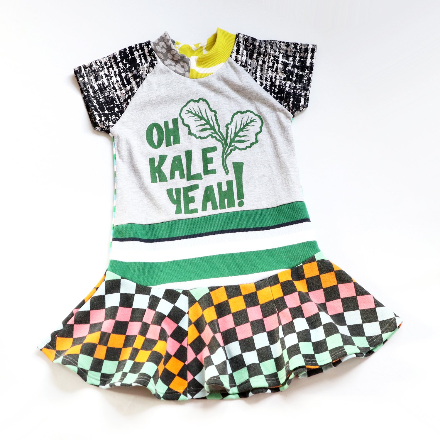 kale yeah! checkerboard 4T short sleeve tshirt courtneycourtney twirly green upcycle dress | courtneycourtney kale yeah! checkerboard 4T short sleeve tshirt courtneycourtney twirly green upcycle dress | courtneycourtney