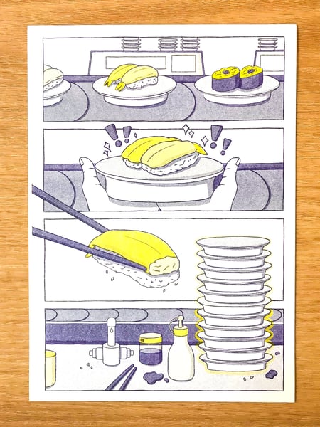 Image of Sushi Train Risograph A4 Print