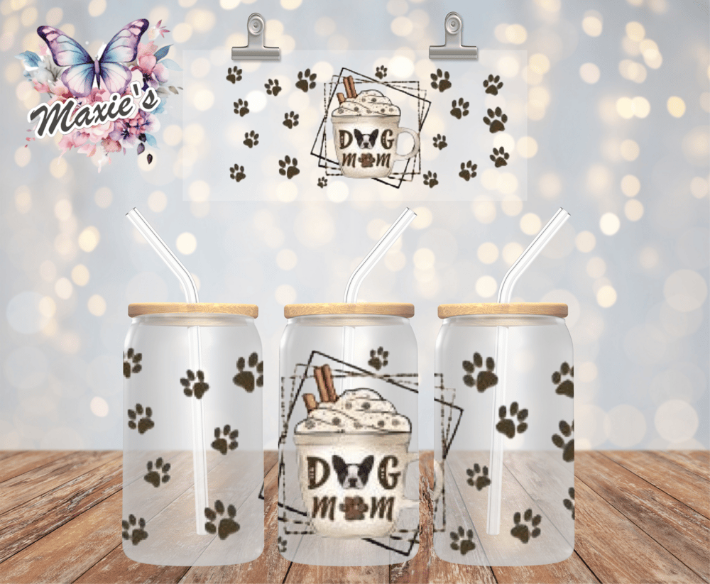 Image of Dog Mom Coffee Graphic 16oz. UVDTF Cup Wrap 