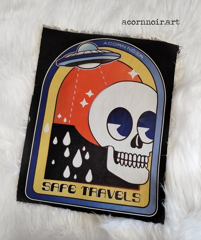 safe travels ufo skull  full pack patch 
