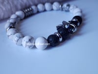 Image 4 of Howlite/ Lava Bead Men Bracelet/Gemstone Bracelet/ Elephant Stretch Bracelet.