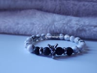 Image 5 of Howlite/ Lava Bead Men Bracelet/Gemstone Bracelet/ Elephant Stretch Bracelet.