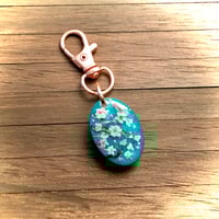 Image 2 of Cherry Blossom Turquoise Resin Keyring/Bagcharm